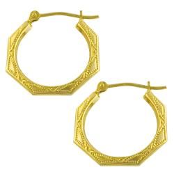 10k Yellow Gold Engraved Hoop Earrings Gold Earrings