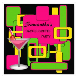 Hot Pink Martini Bachelorette Party Invitation
