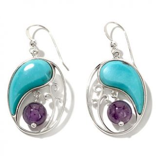 Turquoise and Amethyst Drop Sterling Silver Earrings