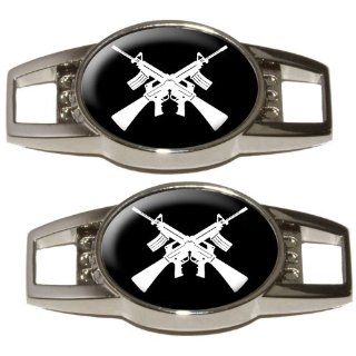 Crossed AK 47 Assault Rifles NRA White   Shoe Sneaker Shoelace Charm Decoration   Set of 2 