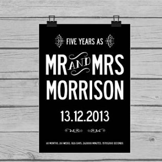 five year wedding anniversary personalised by i love design