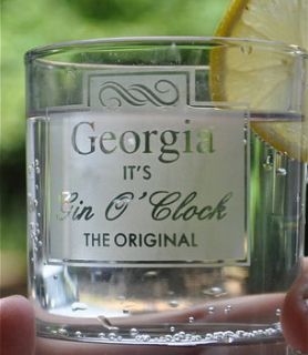 personalised 'gin o clock' etched glass by the letteroom