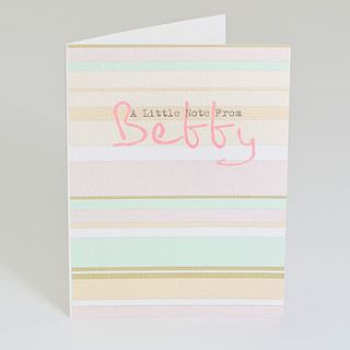 personalised 'a little note from' stripy card by violet pickles