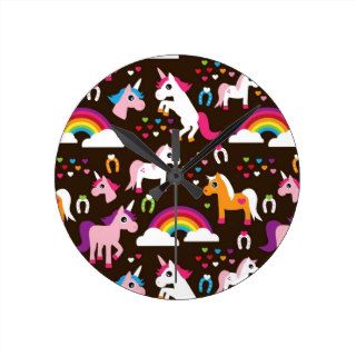 unicorn rainbow kids background horse round wall clock