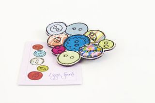 embroidered mixed fabric button brooch by lizzie searle