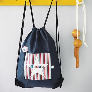 boy's personalised striped waterproof kit bag by tillie mint