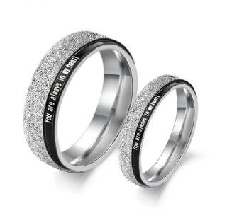 Stainless Steel "You Are Always in My Heart" Couple Rings Set for Engagement, Promise, Eternity R011 (His Size 6,7,8,9,10; Hers Size 5,6,7,8). Please Email Sizes Jewelry