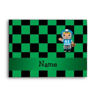 Personalized name football player green checkers envelopes