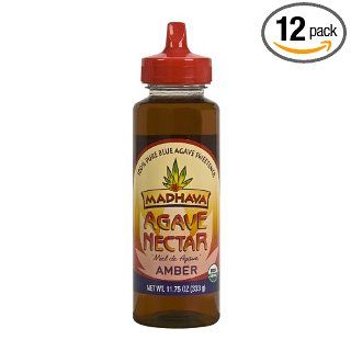 Madhava Organic Agave Nectar   Amber(Blue Agave Sweetener), 11.75 Ounce Bottles (Pack of 12)  Sugar Substitute Products  Grocery & Gourmet Food