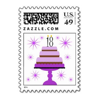 Purple Tiered Cake 18th Birthday Postage Stamps