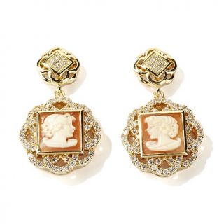 Amedeo NYC® 12mm Cornelian and CZ Floral Square Cameo Drop Earrings
