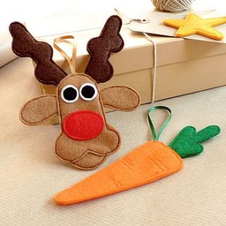 rudolph and carrot felt christmas decorations by be good, darcey