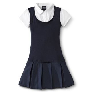 French Toast Girls School Uniform Short Sleeve 2 Fer Pleated Dress   Navy 7