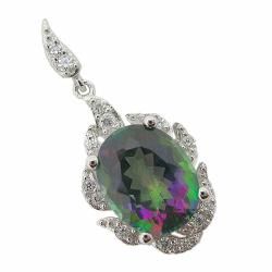 D'sire Sterling Silver Mystic Green Topaz and Cubic Zirconia Necklace Pearlz Ocean Gemstone Necklaces