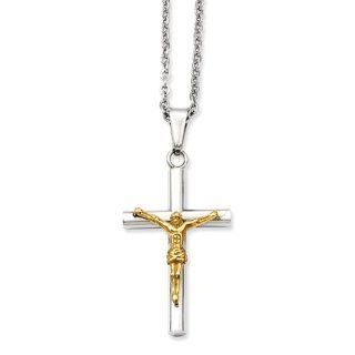 Stainless Steel Gold IP plated Crucifix Pendant Necklace Jewelry