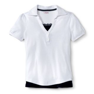 French Toast Girls School Uniform Short Sleeve 2 Fer Polo   White 12
