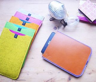 personalised bright felt and leather case for kindle by elytra england