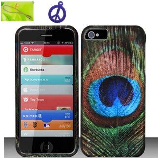 For Apple iPhone 5 Only, Blue Green Peacock Feather Design, Matted Surface Hard Plastic Case Skin Cover Faceplate + Peace Charm and Strap Combo Cell Phones & Accessories