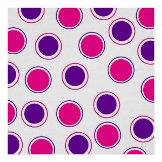 Hot Pink and Purple Polka Dots Concentric Circles Posters