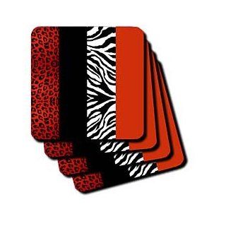 Janna Salak Designs Red/Black/White Animal Print Leopard and Zebra Coaster, Soft, Set of 8  