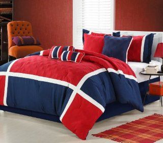 Quincy Red, White & Blue 8 Piece Queen Comforter Bed In A Bag Set  