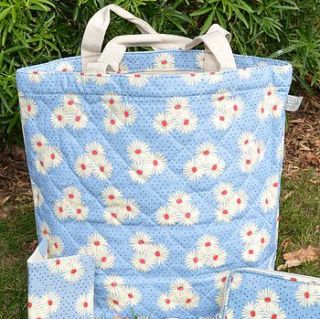 blue daisy floral fabric shopping bag by pippins gift company