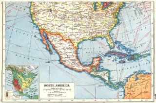 NORTH AMERICA Southern United States & Mexico ;inset Vegetation 1920 old map   Wall Maps