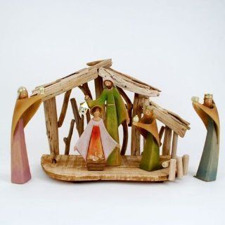 One Hundred 80 Degrees 5 Piece Resin Nativity Set with Real Wood Manger   Nativity Figurine Sets