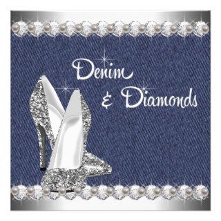 Denim and Diamonds Birthday Party Custom Invitations