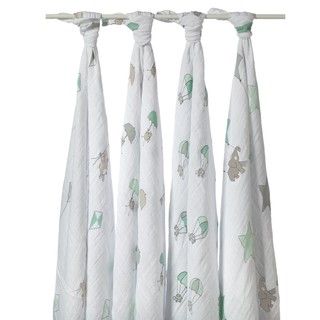 aden + anais Muslin Swaddle Blankets in Up Up and Away (Pack of 4) aden + anais Swaddling Blankets