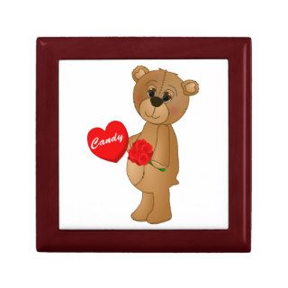 Valentines Teddy Bear with Roses & Loveheart Candy Jewelry Boxes
