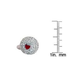 Sterling Silver White Crystal Red Enamel Heart Ring Crystal, Glass & Bead Rings