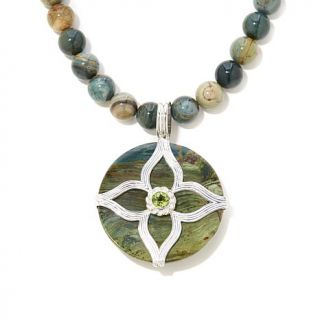 Jay King Petrified Wood and Peridot Reversible Pendant with 18" Necklace