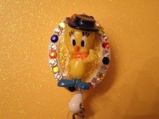 Tweety Bird Top Hat Swarovski Crystal Embellished Badge Holder, id Holder, Retractable Reel, FreeWATERPROOF Sleeve  WHEN 2 OR MORE ITEMS PURCHASED 