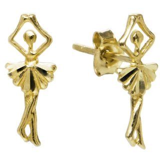14k Yellow Gold Ballerina Stud Earrings Jewelry