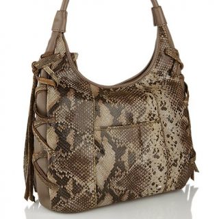 Chi by Falchi Etched Leather Python Print Lace Up Hobo