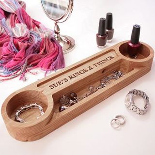 personalised oak jewellery tray dresser tidy by cleancut wood