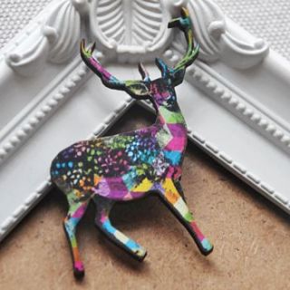 geometric pattern wooden deer brooch by artysmarty