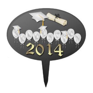 White Balloons Graduation Party Oval Cake Topper