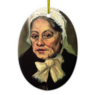 Van Gogh, Head of Old Woman, White Cap (Midwife) Christmas Tree Ornaments