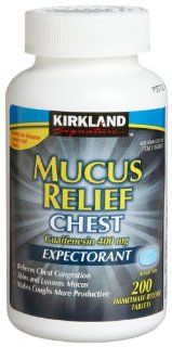 Kirkland Signature Mucus Relief Chest Expectorant (Guaifenesin 400 mg), 200 Count Immediate Release Tablets (2 pack) Health & Personal Care