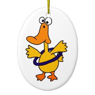 Funny Duck Playing Hula Hoop Cartoon Ornaments