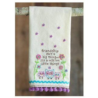 Natural Life Linen Hand Towel "Friendship isn't a big thing . . . it's a million little things" Owl Motif Kitchen Towel  