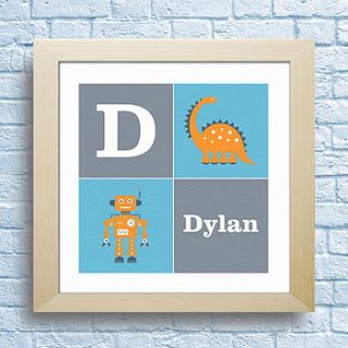 personalised robot and dinosaur kids art by wallspice