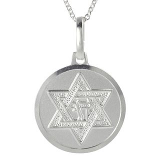 Tressa Silver Italian Holy Star of David Chai Disc Necklace Tressa Sterling Silver Necklaces