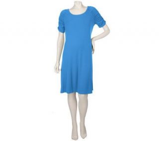 Susan Graver Liquid Knit Scoop Neck Dress with Ruched Sleeves —