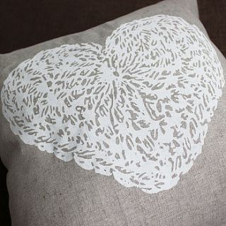 crochet heart linen cushion cover by silk & burg