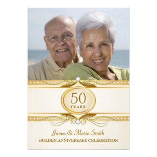 Golden 50th Wedding Anniversary Photo Invites