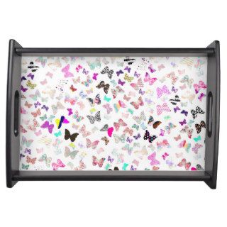 Girly Butterflies Aztec Floral Stripes Pattern Service Tray