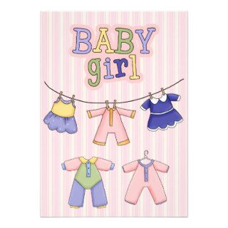 Clothes Line Baby Girl Shower Invitation